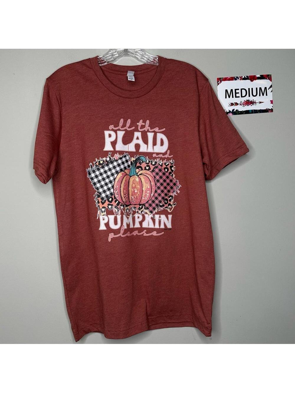All the Plaid & Pumpkin Medium tee shirt- L&B Life